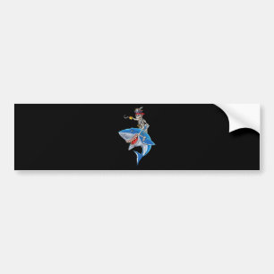 Skeleton Pirate Riding Shark Cute Boys Halloween Bumper Sticker