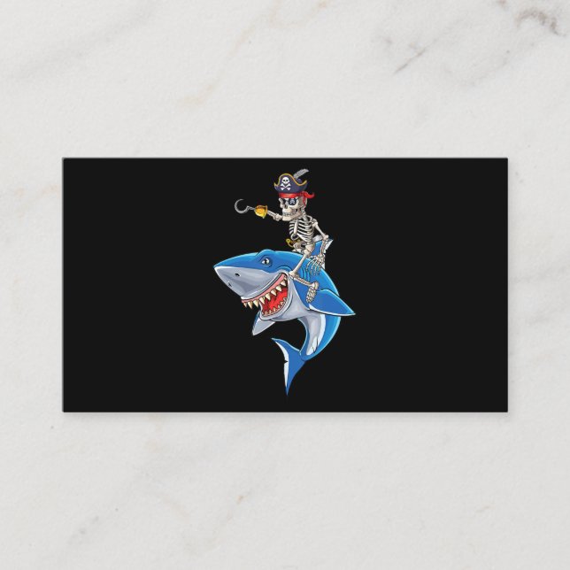 Skeleton Pirate Riding Shark Cute Boys Halloween Business Card (Front)