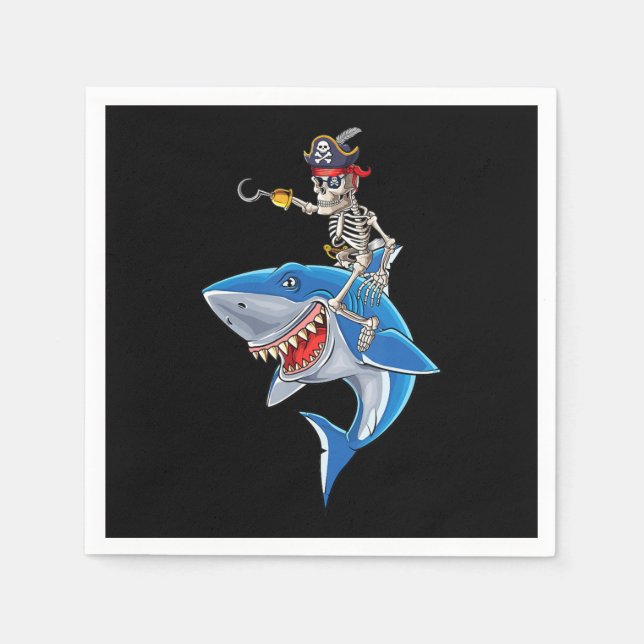 Skeleton Pirate Riding Shark Cute Boys Halloween Napkins (Front)