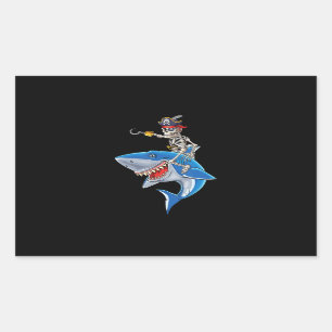 Skeleton Pirate Riding Shark Cute Boys Halloween Rectangular Sticker