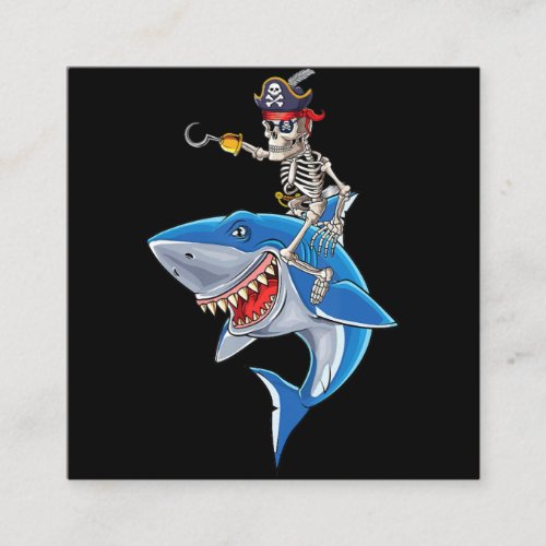 Skeleton Pirate Riding Shark Cute Boys Halloween Square Business Card