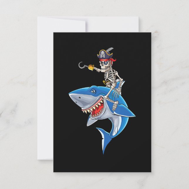 Skeleton Pirate Riding Shark Cute Boys Halloween Thank You Card (Front)