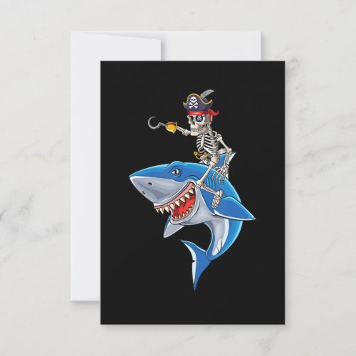 Skeleton Pirate Riding Shark Cute Boys Halloween Thank You Card