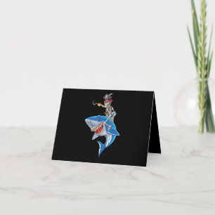Skeleton Pirate Riding Shark Cute Boys Halloween Thank You Card