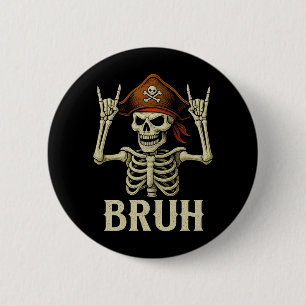 Skeleton Pirate Rock Bro Halloween Rocker Mens Button