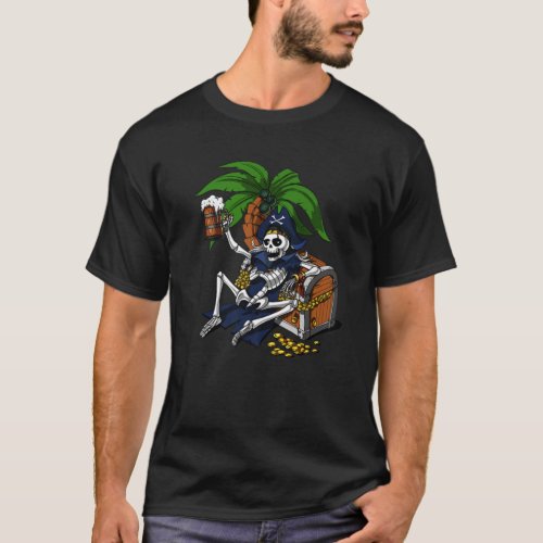 Skeleton Pirate Sailor Drinking Beer Funny Party F T_Shirt