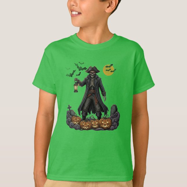 Skeleton Pirate" Spooky Halloween Kids' T-Shirt (Front)
