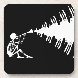 Skeleton Playing a Horn Making Music Drink Coaster