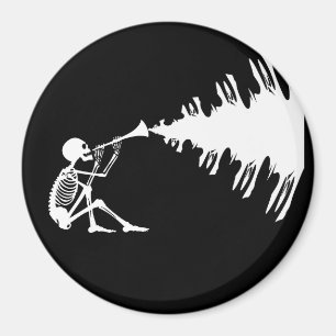 Skeleton Playing a Horn Making Music Magnet