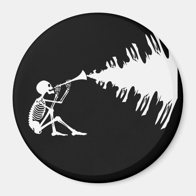 Skeleton Playing a Horn Making Music Magnet (Front)