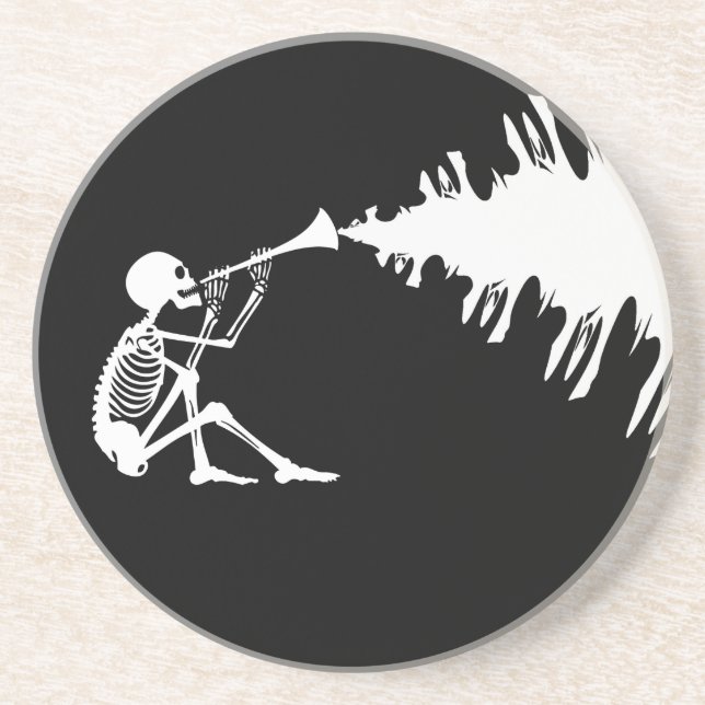 Skeleton Playing a Horn Making Music Sandstone Coaster (Front)