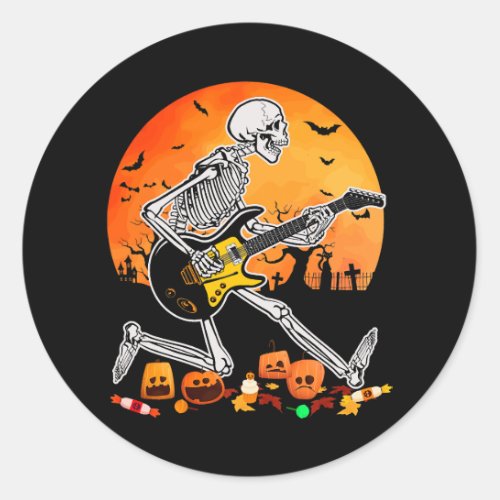 Skeleton Playing Bass Guitar Halloween Electric Ac Classic Round Sticker