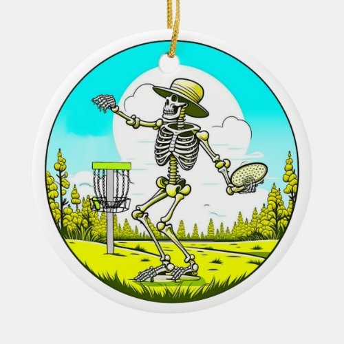 Skeleton Playing Disc Golf  Ceramic Ornament