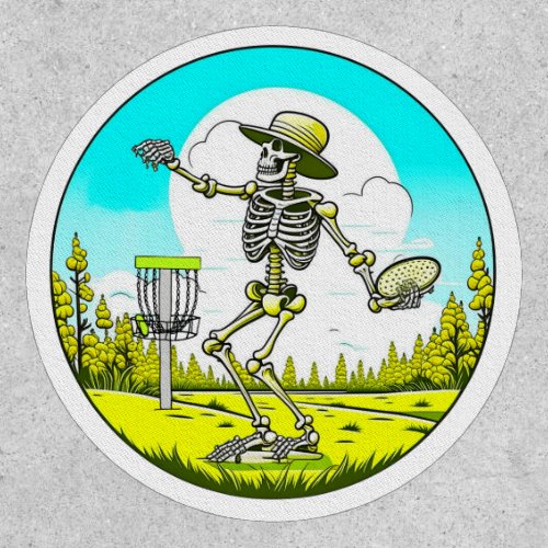 Skeleton Playing Disc Golf  Patch