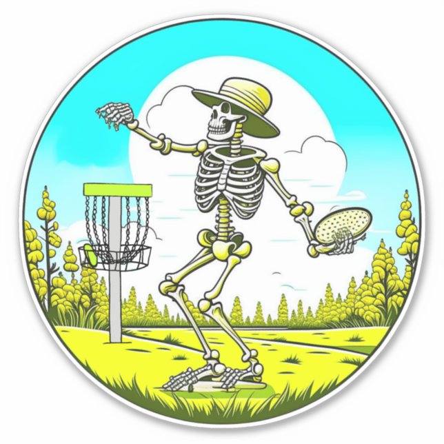 Skeleton Playing Disc Golf  Sticker (Front)