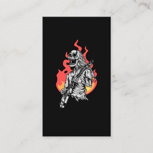 Skeleton playing electric Guitar Flames Rock Music Business Card