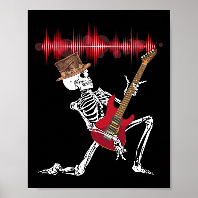 Skeleton Playing Electric Guitar Funny Halloween  Poster (Front)