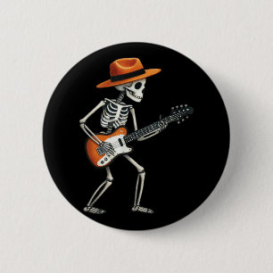 Skeleton Playing Electric Guitar Rock Halloween Bo Button