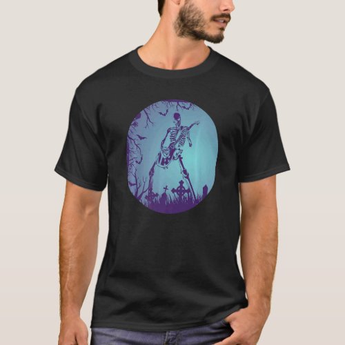 Skeleton Playing Electric Guitar Solo in Moonlit G T_Shirt