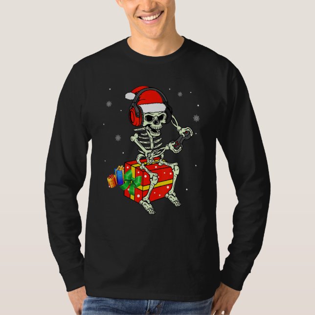 Skeleton Playing Game Christmas Pajaman For Men Bo T-Shirt (Front)