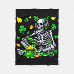 Skeleton Playing Game Gamer St. Patrick's Day Sham Fleece Blanket