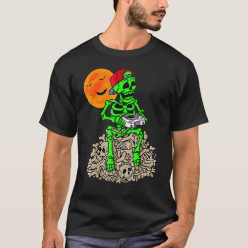 Skeleton Playing Games On Bones Gameboy Skull Pump T_Shirt