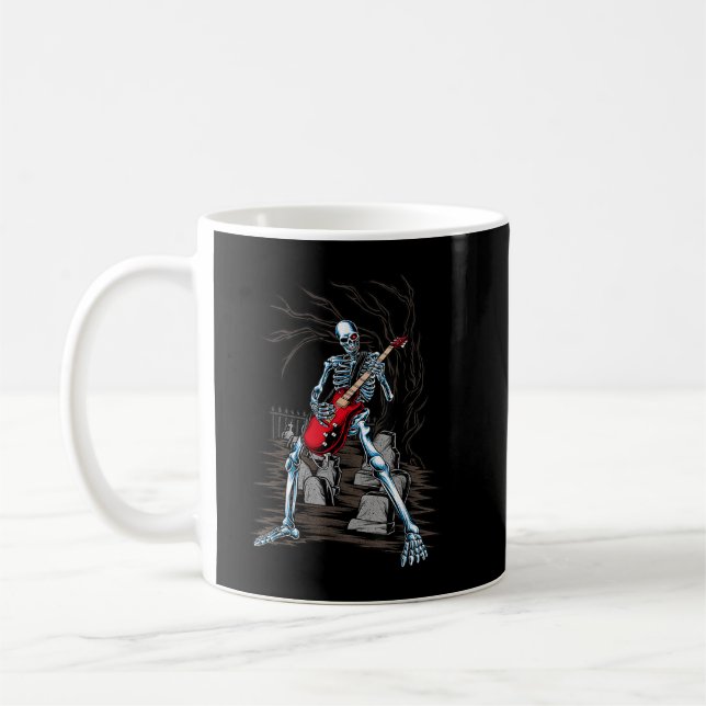 Skeleton Playing Guitar Electric Acoustic Hallowee Coffee Mug (Left)