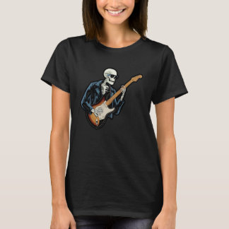Skeleton Playing Guitar in Hat T-Shirt