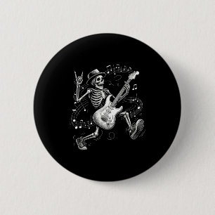 Skeleton Playing Guitar Music For Men Women Rock B Button