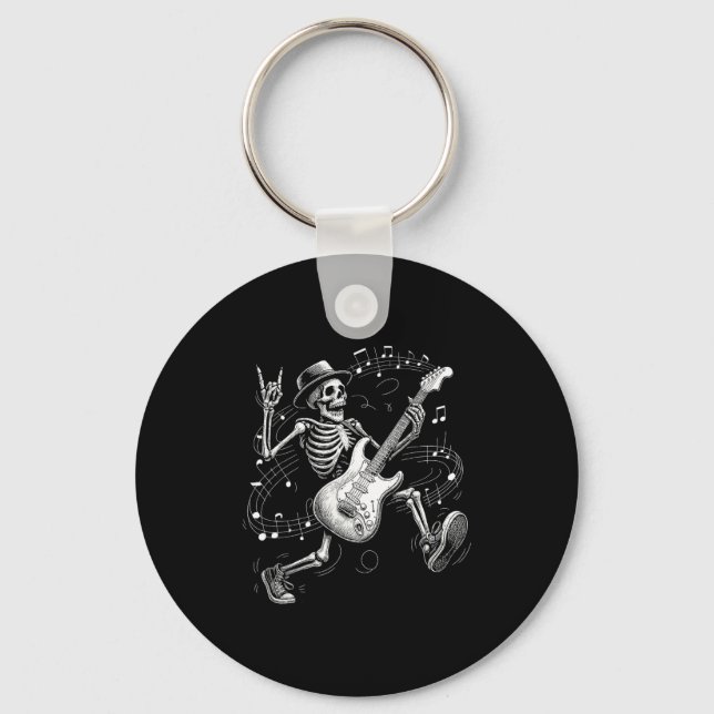 Skeleton Playing Guitar Music For Men Women Rock B Keychain (Front)