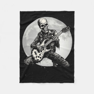 Skeleton Playing Guitar Punk Rock Music Halloween Fleece Blanket
