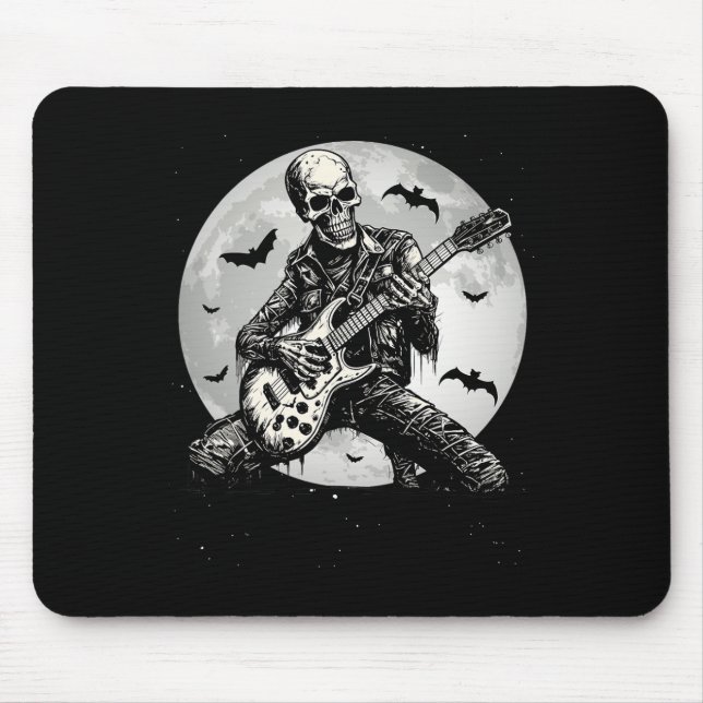 Skeleton Playing Guitar Punk Rock Music Halloween  Mouse Pad (Front)