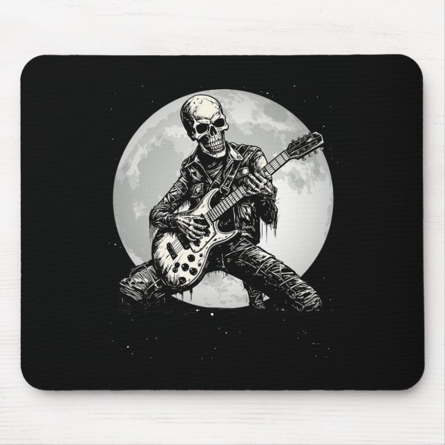 Skeleton Playing Guitar Punk Rock Music Halloween  Mouse Pad (Front)