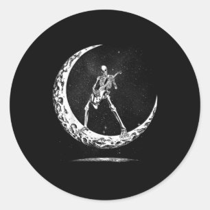 Skeleton Playing Guitar Rock And Roll Band For Men Classic Round Sticker