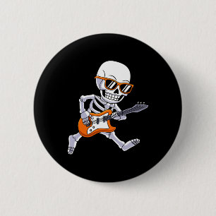 Skeleton Playing Guitar Rock And Roll Boys Kids Button