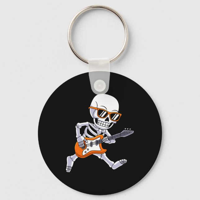 Skeleton Playing Guitar Rock And Roll Boys Kids  Keychain (Front)