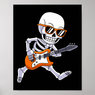 Skeleton Playing Guitar Rock And Roll Boys Kids  Poster