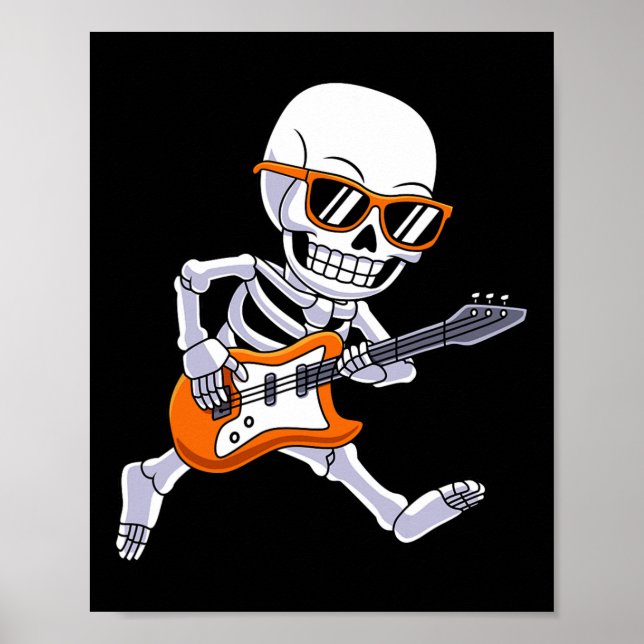 Skeleton Playing Guitar Rock And Roll Boys Kids  Poster (Front)
