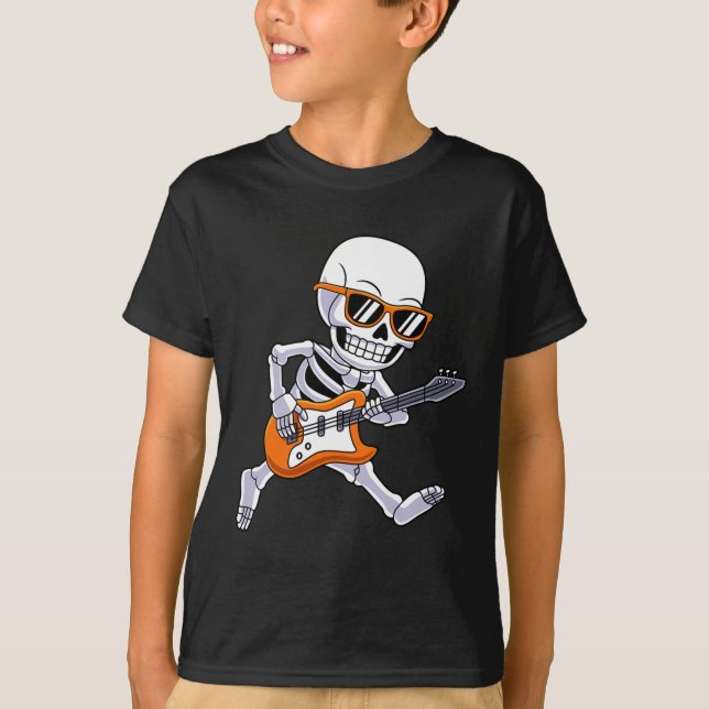 Skeleton Playing Guitar Rock And Roll Boys Kids  T-Shirt (Front)