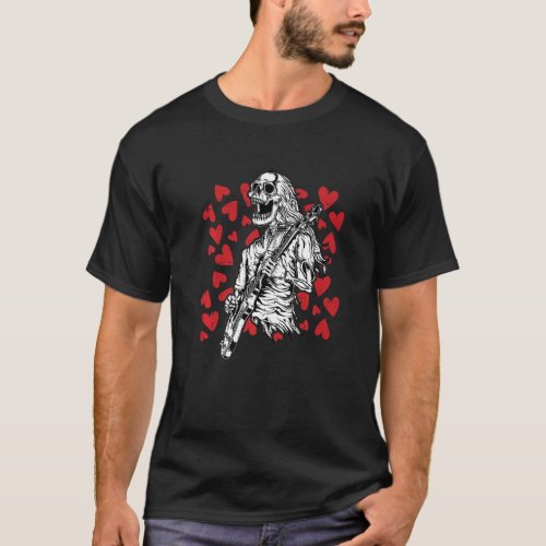 Skeleton Playing Guitar Valentines Day Cool Rock M T_Shirt