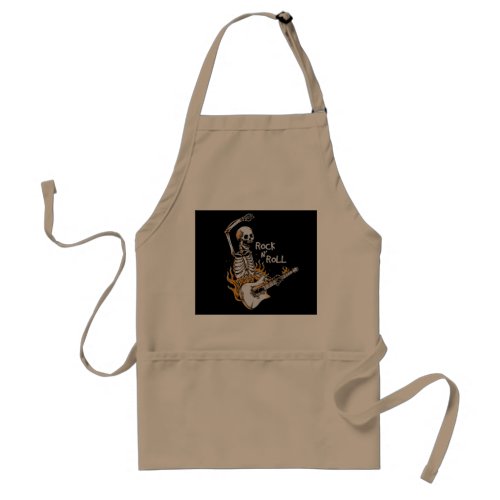 Skeleton playing guitar with fire adult apron