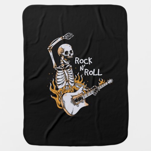 Skeleton playing guitar with fire baby blanket