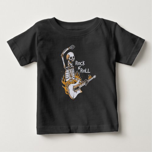 Skeleton playing guitar with fire baby T_Shirt