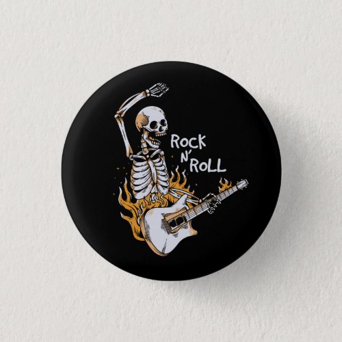 Skeleton playing guitar with fire button