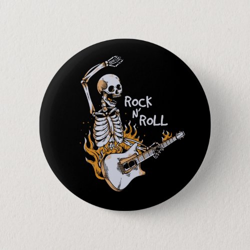 Skeleton playing guitar with fire button