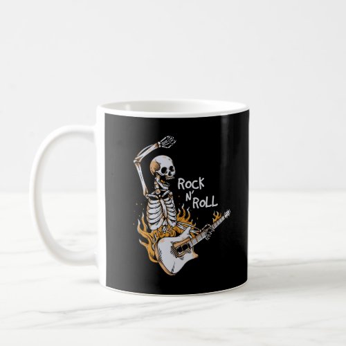 Skeleton playing guitar with fire coffee mug