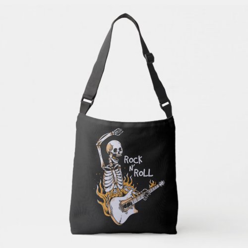 Skeleton playing guitar with fire crossbody bag