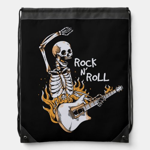 Skeleton playing guitar with fire drawstring bag