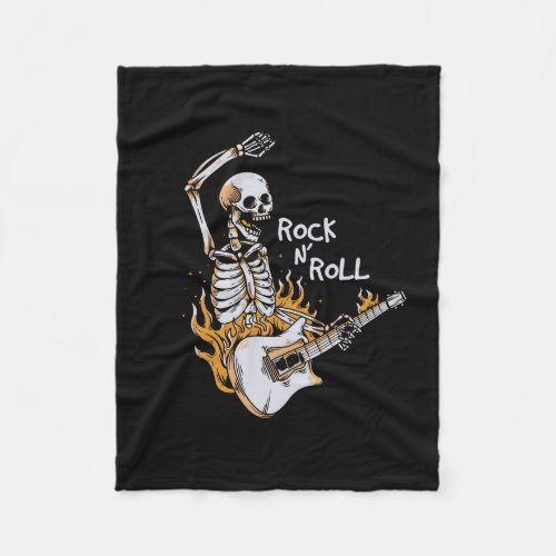 Skeleton playing guitar with fire fleece blanket