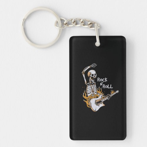 Skeleton playing guitar with fire keychain